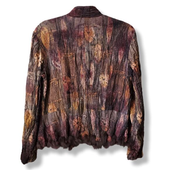 Vtg 90s Women Brown Fur Trim Tapestry Jacket M Fall Artsy Boho Maximalist Funky - Picture 9 of 12